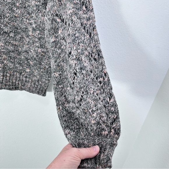 Madewell Marled Grey Pointelle Bubble-Sleeve Pullover Sweater Chunky Knit XS - Picture 4 of 7